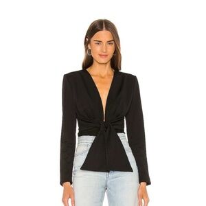 BARDOT Black Long Sleeve Plunge Tie Front Bodysuit Blazer Style